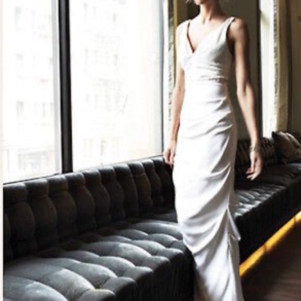 NICOLE MILLER SIMONE SILK CREPE DRESS GOWN 10 $1455 GS0005 IVORY